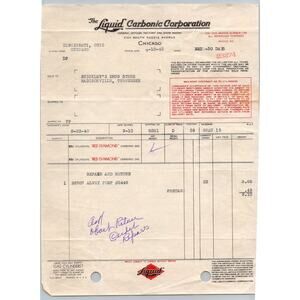 1942 Liquid Carbonic Corporation Invoice Chicago to Tennessee Ephemera Billhead